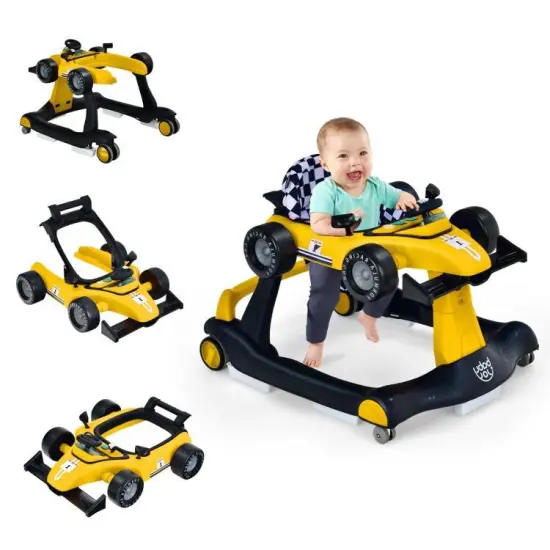 4-in-1 Foldable Activity Push Walker with Adjustable Height Yellow {3}