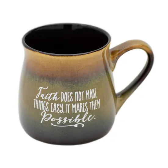 Dexsa Faith Coffee Tea Soup Ceramic Mug | Faith does not make things easy. It makes them possible. | 16 ounce Designer Mug with Inspiring Sentiment | Elegant Pottery Look {1}