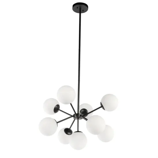 Jupiter 9 light Black and Frosted White glass pendant {5}
