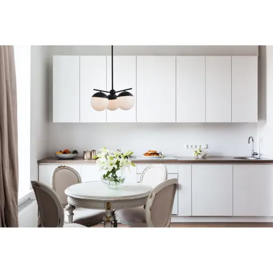 Eclipse 3 Lights Black Pendant With Frosted White Glass {2}