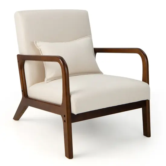 Modern Accent Chair with Rubber Wood Frame and Lumbar Pillow Beige {1}