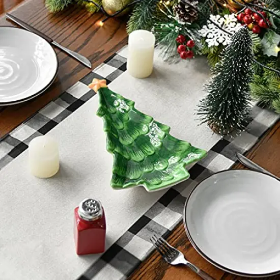 Waterclor Buffalo Plaid Christmas Trees Merry Xmas Table Runner, Seasonal Winter Holiday Kitchen Dining Table Decoration for Indoor Outdoor Home Party Decor 13 x 72 Inch {2}