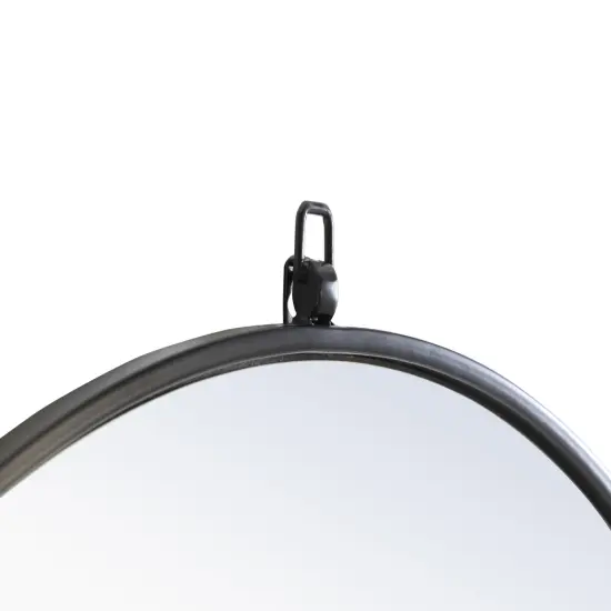 Metal frame Round Mirror with decorative hook 32 inch Black finish {6}