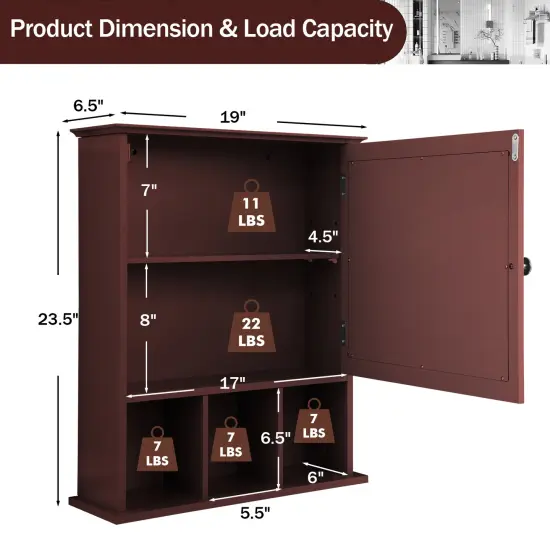 Wall Mounted Bathroom Cabinet with Mirrored Magnetic Door Holder Brown {4}