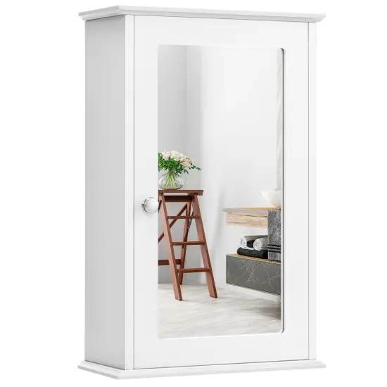 Bathroom Wall Cabinet with Single Mirror Door White {1}