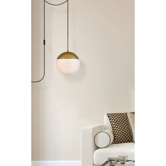 Eclipse 1 Light Brass plug in pendant With Frosted White Glass {6}