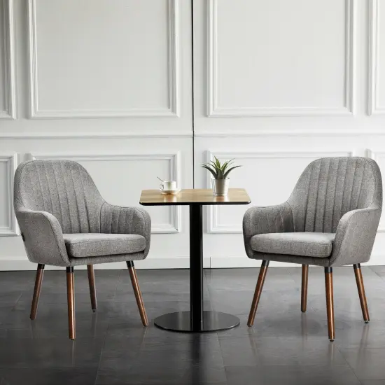 Set of 2 Fabric Upholstered Accent Chairs with Wooden Legs and Adjustable Non-slipping Pads Grey {2}