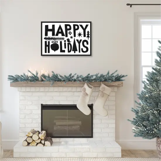 Christmas Whimsy Happy Holidays Black by Michael Mullan Canvas Art Framed {5}