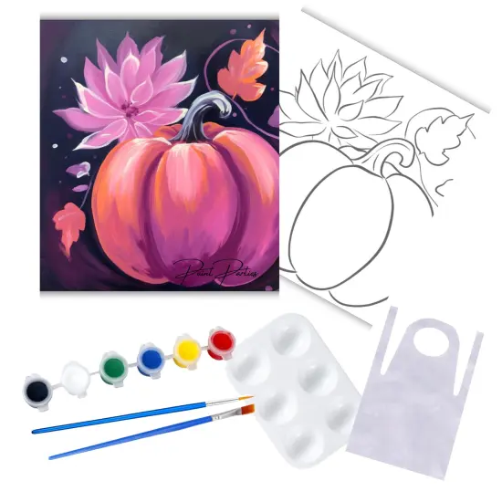 "Pumpkin Harvest" DIY Canvas Art Kit, Adult Beginner, Acrylic Paint Size 11x14 inch {1}
