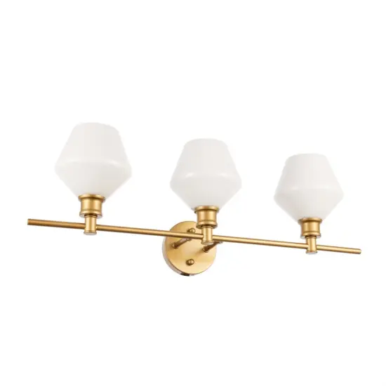 Gene 3 light Brass and Frosted white glass Wall sconce {5}