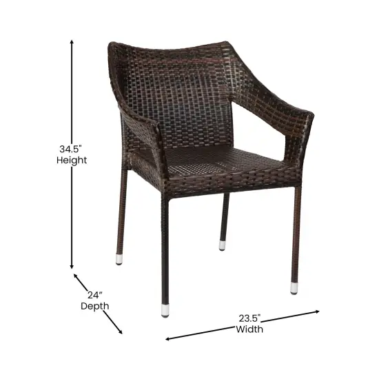 Merrick Lane Eldon Weather Resistant Indoor/Outdoor Stacking Patio Dining Chair with Steel Frame and PE Rattan Espresso {5}