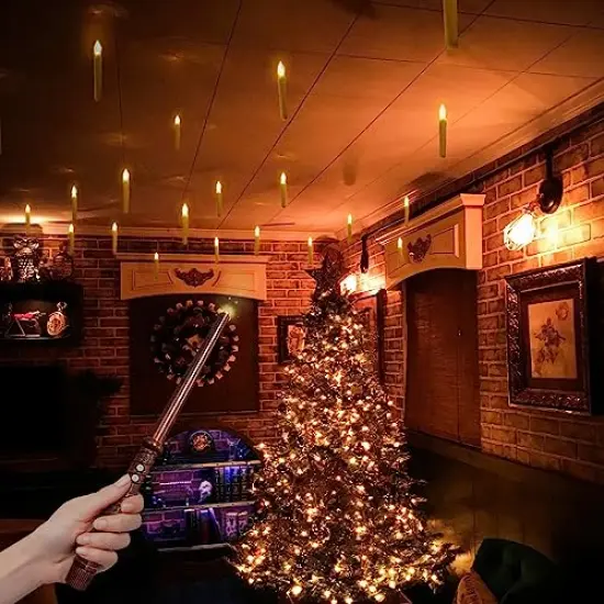 Halloween Decorations - Floating LED Candles with Wand Remote Control - Witch Wizard Gifts Christmas Decor for Indoor Home Room Classroom Bedroom Party (with Wand Remote) {1}
