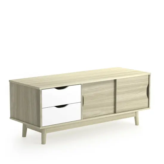 Engineered Wood TV Console Cabinet with Drawers and Sliding Doors Grey {3}