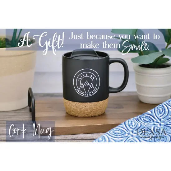 Dexsa Live An Ispired Life Designer Cork Bottom Mug with Lid - 14 oz {3}