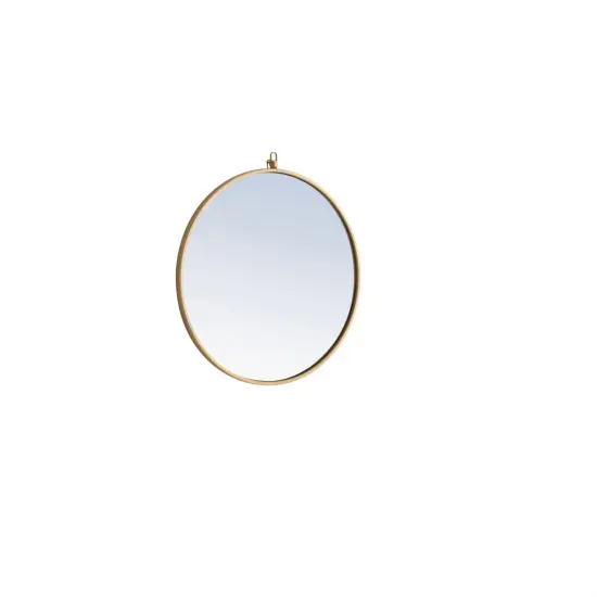 Metal frame Round Mirror with decorative hook 24 inch Brass finish {5}