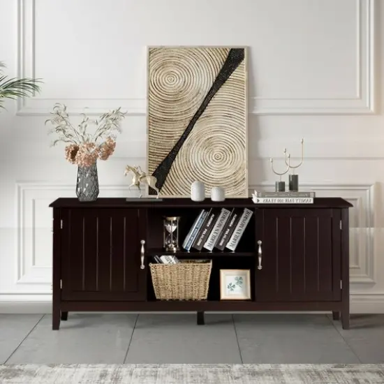 Entertainment Wood TV Stand with Storage Cabinets for Up to 65 Inches Flat Screen {2}