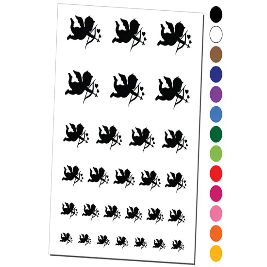 Cupid with Arrow Hearts Valentine's Day Silhouette Temporary Tattoo Water Resistant Fake Body Art Set Collection Purple {1}