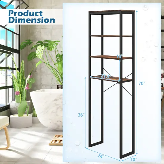 4-Tier Freestanding Over the Toilet Storage Rack with 4 Adjustable Leveling Feet {4}