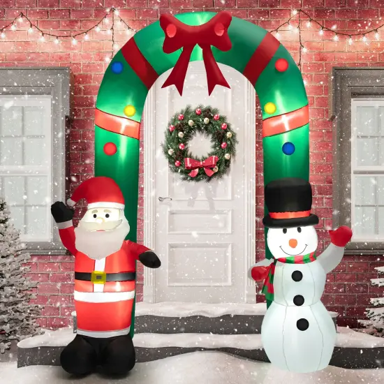 8 Feet Christmas Inflatable Archway with Santa Claus and Snowman {2}