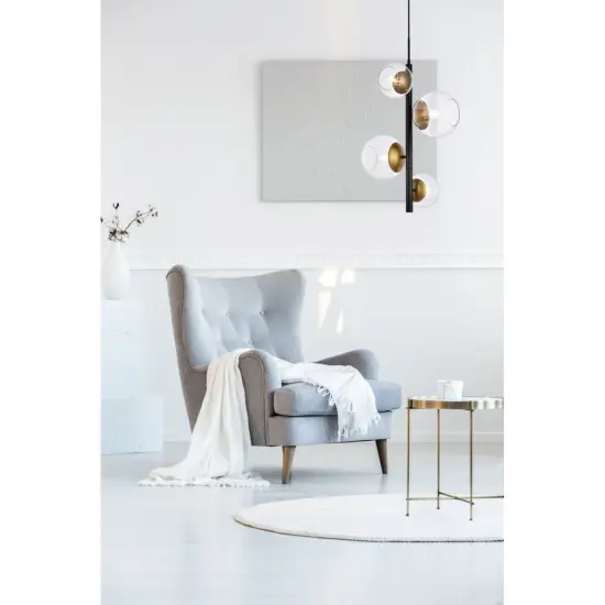 Wells 18 inch pendant in black and brass with clear shade {2}