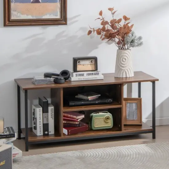 Mid-Century TV stand Media Console Table with Adjustable Shelf {1}