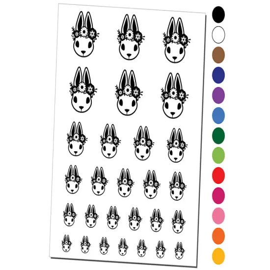 Cute Easter Bunny Rabbit Head with Flower Crown Temporary Tattoo Water Resistant Fake Body Art Set Collection Dark Green {1}