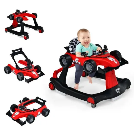 4-in-1 Foldable Activity Push Walker with Adjustable Height Red {2}