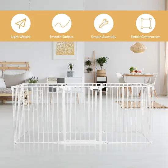Steel Foldable Kid's Safe Play Yard Gate with Adjustable Panels White {2}