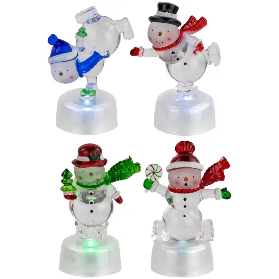 Northlight LED Lighted Color Changing Snowmen Acrylic Christmas Decorations - 4.25" - Set of 4 Clear {3}