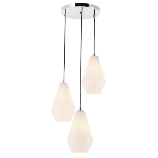 Gene 3 light Chrome and Frosted white glass pendant {1}