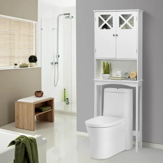 2-door Over The Toilet Bathroom Storage Cabinet with Adjustable Shelf {3}