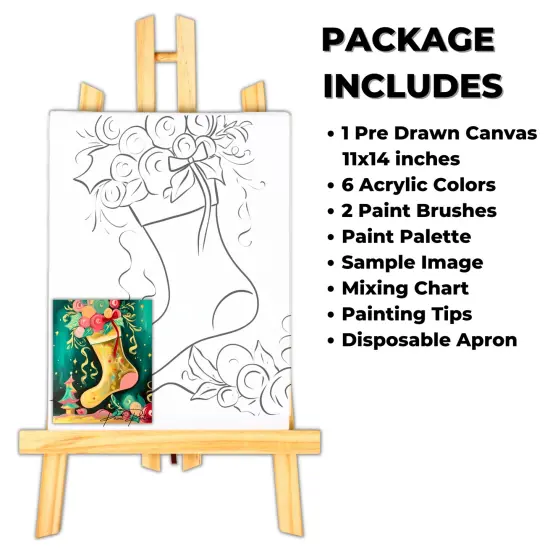 "Whimsical Stocking" DIY Canvas Art Kit, Adult Beginner, Acrylic Paint Size 11x14 inch {2}