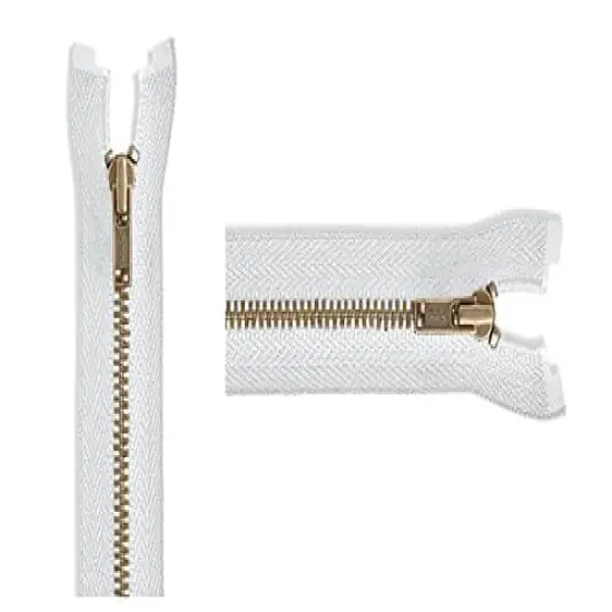 #3 Antique Brass Lightweight White Metal Separating YKK Jacket Zipper - Choose Length - Color: White - 1 Zipper Per Pack - Made in The United States. (34" Inches) {1}