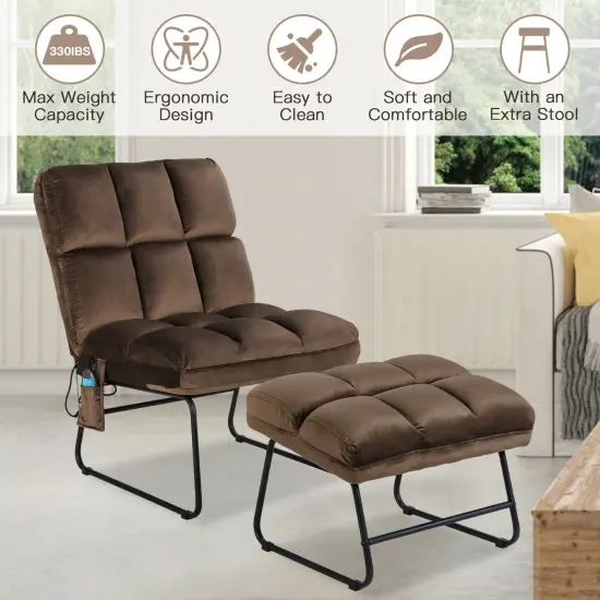 Massage Chair Velvet Accent Sofa Chair with Ottoman and Remote Control Brown {2}