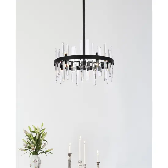 Serena 20 inch crystal round pendant in black {2}