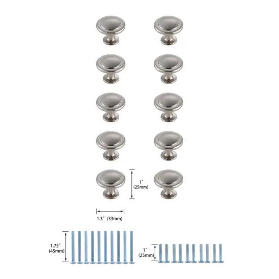 Logyn 1.3" Diameter Brushed Nickel Mushroom Knob Multipack (Set of 10) {6}
