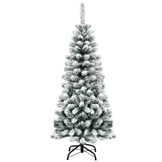 4.5 Feet Unlit Hinged Snow Flocked Artificial Pencil Christmas Tree with 242 Branch {1}