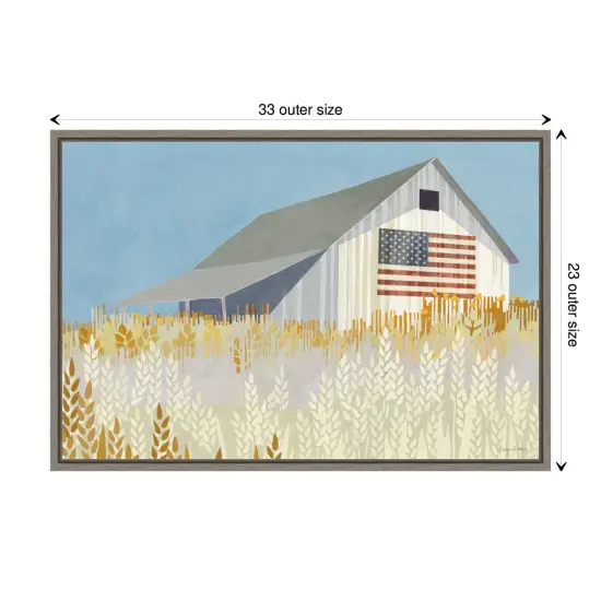 Wheat Fields Barn with American Flag by Avery Tillmon Canvas Art Framed {3}