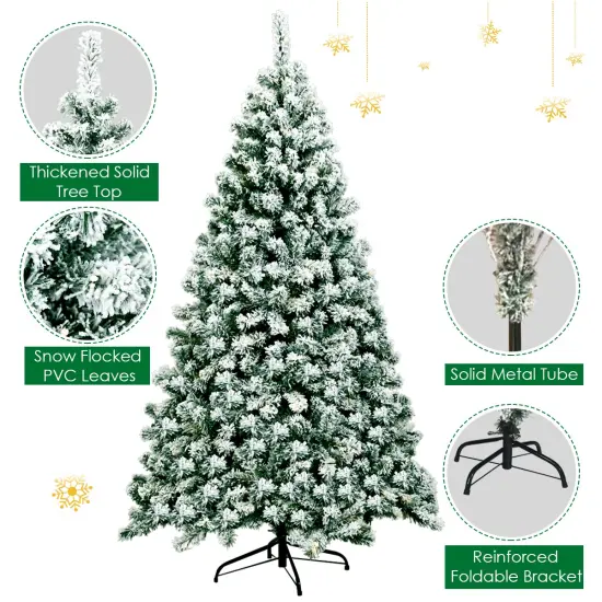 6 Feet Pre-Lit Premium Snow Flocked Hinged Artificial Christmas Tree {6}
