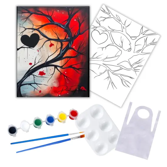 "Fall Heart" DIY Canvas Art Kit, Adult Beginner, Acrylic Paint Size 11x14 inch {1}