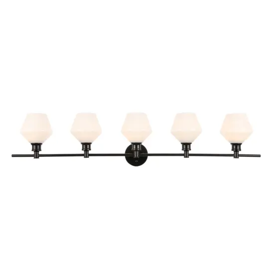 Gene 5 light Black and Frosted white glass Wall sconce {1}