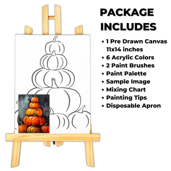 "Pumpkin Stack" DIY Canvas Art Kit, Adult Beginner, Acrylic Paint Size 11x14 inch {2}