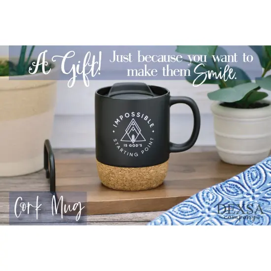 Dexsa Impossible Is God's Designer Cork Bottom Mug with Lid - 14 oz {3}