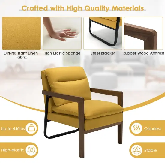 Single Sofa Chair with Extra-Thick Padded Backrest and Seat Cushion Yellow {4}