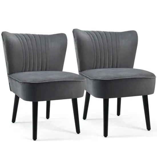 Set of 2 Leisure Armless Upholstered Accent Chair with Adjustable Footpads and Black Wooden Legs Grey {1}