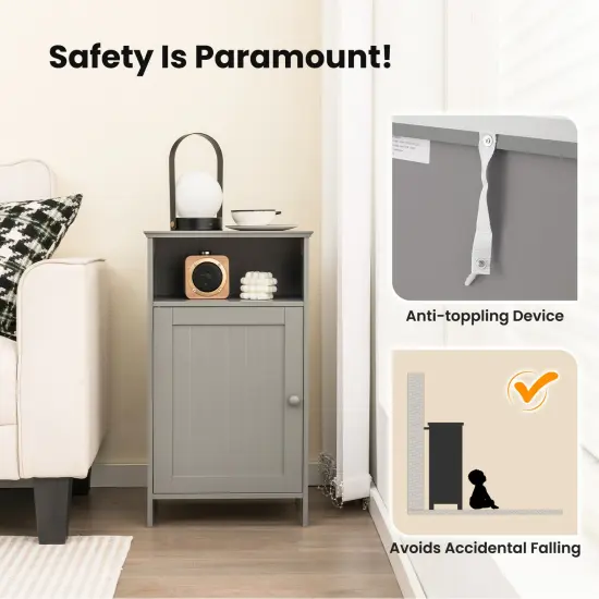 Bathroom FreestandingAdjustable Shelf Floor Storage Cabinet Grey {6}