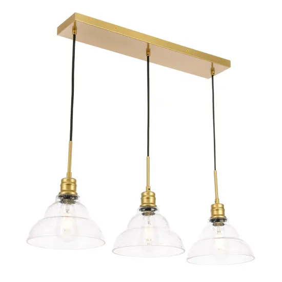 Clive 3 light Brass and Clear seeded glass pendant {6}