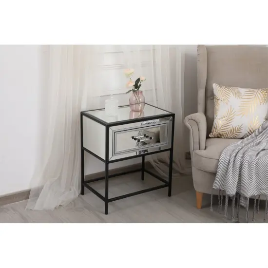 21 inch mirrored one drawer end table in black {4}