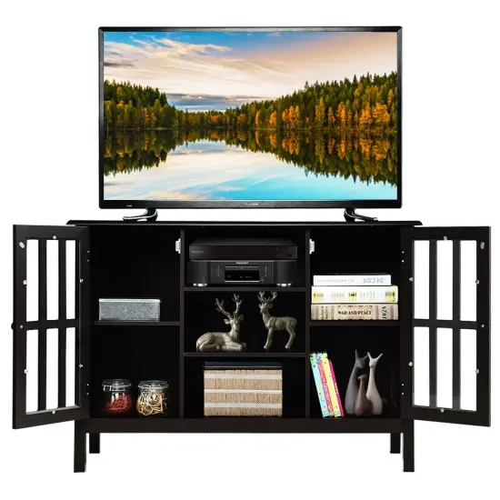 Wooden TV Stand Console Cabinet for 50 Inch TV Brown {4}