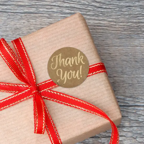 Great Papers! Seals, Self-Adhesive, Gold Foil Thank You on Kraft, 1.57" Diameter, 250 Seals/Roll {4}